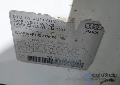 2010 Audi Q5 3.2 Premium from USA, damaged, VIN WA1MKAFPXAA015021